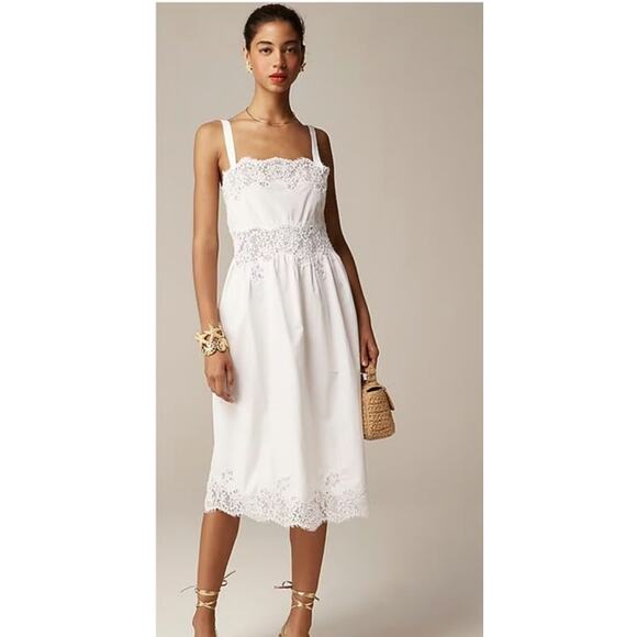J. Crew Dresses & Skirts - NWT J. Crew Philomena Dress Cotton Poplin Lace Dress Bridal Shower White M *Flaw